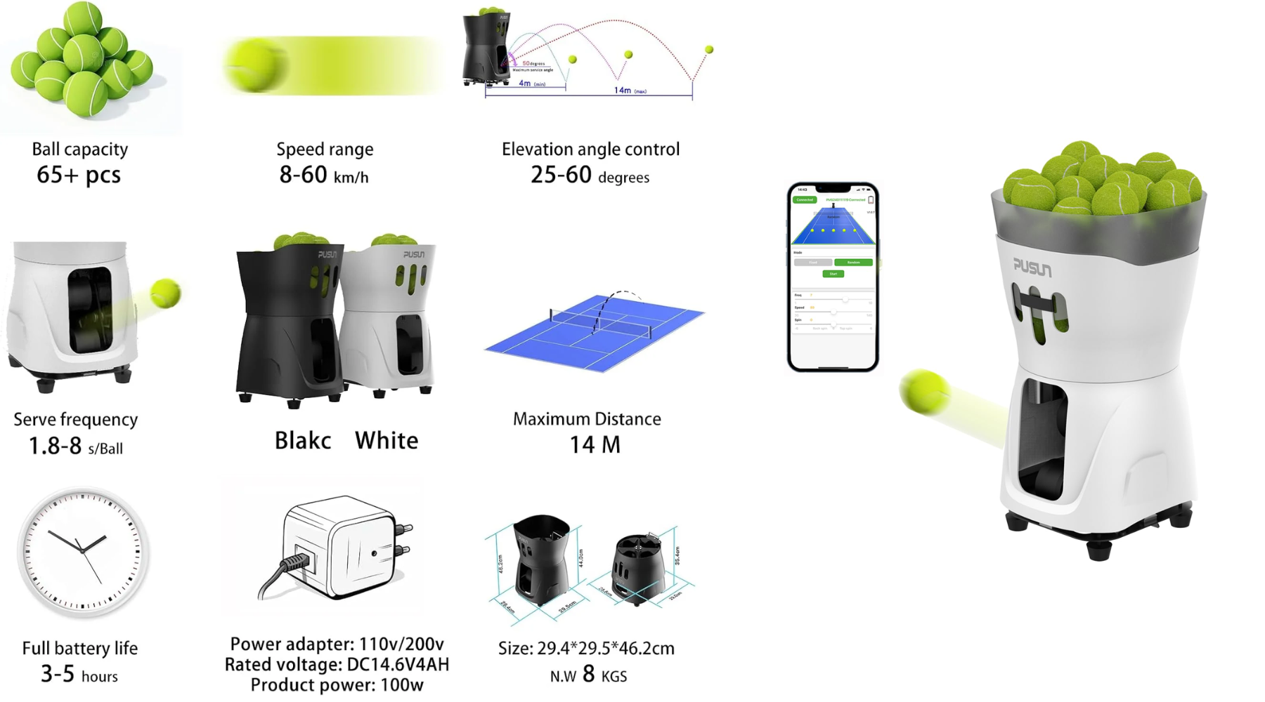 PUSUN PT Mini Pro automatic tennis ball machine