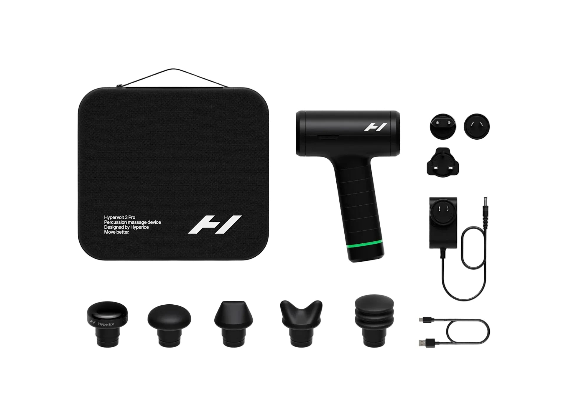 Massage gun set with attachments on a gray background