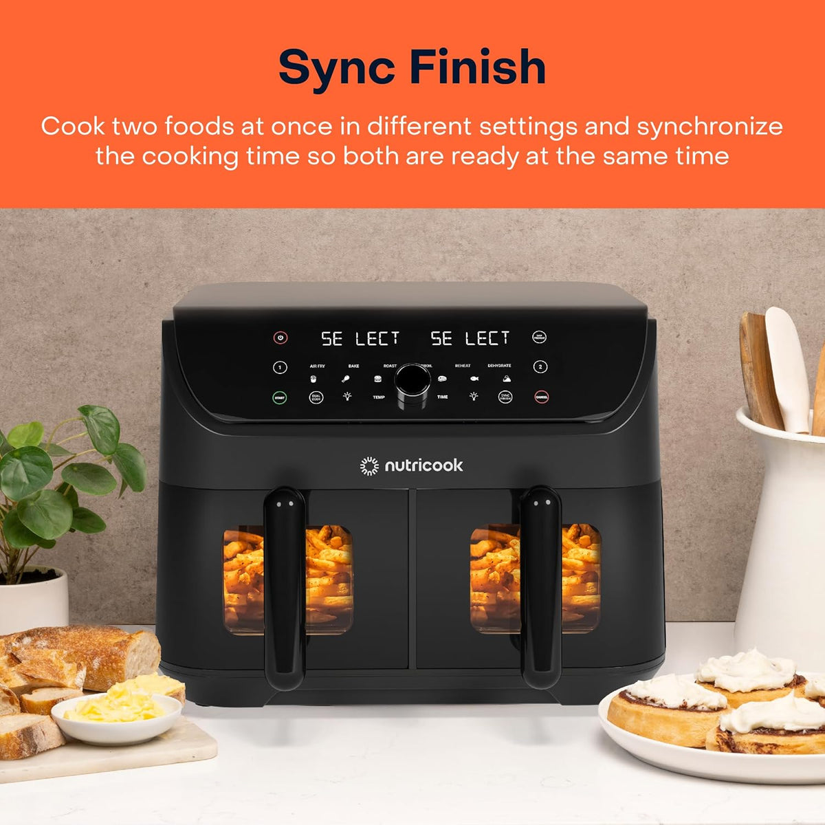 Nutricook Duo air fryer dishwasher-safe non-stick baskets