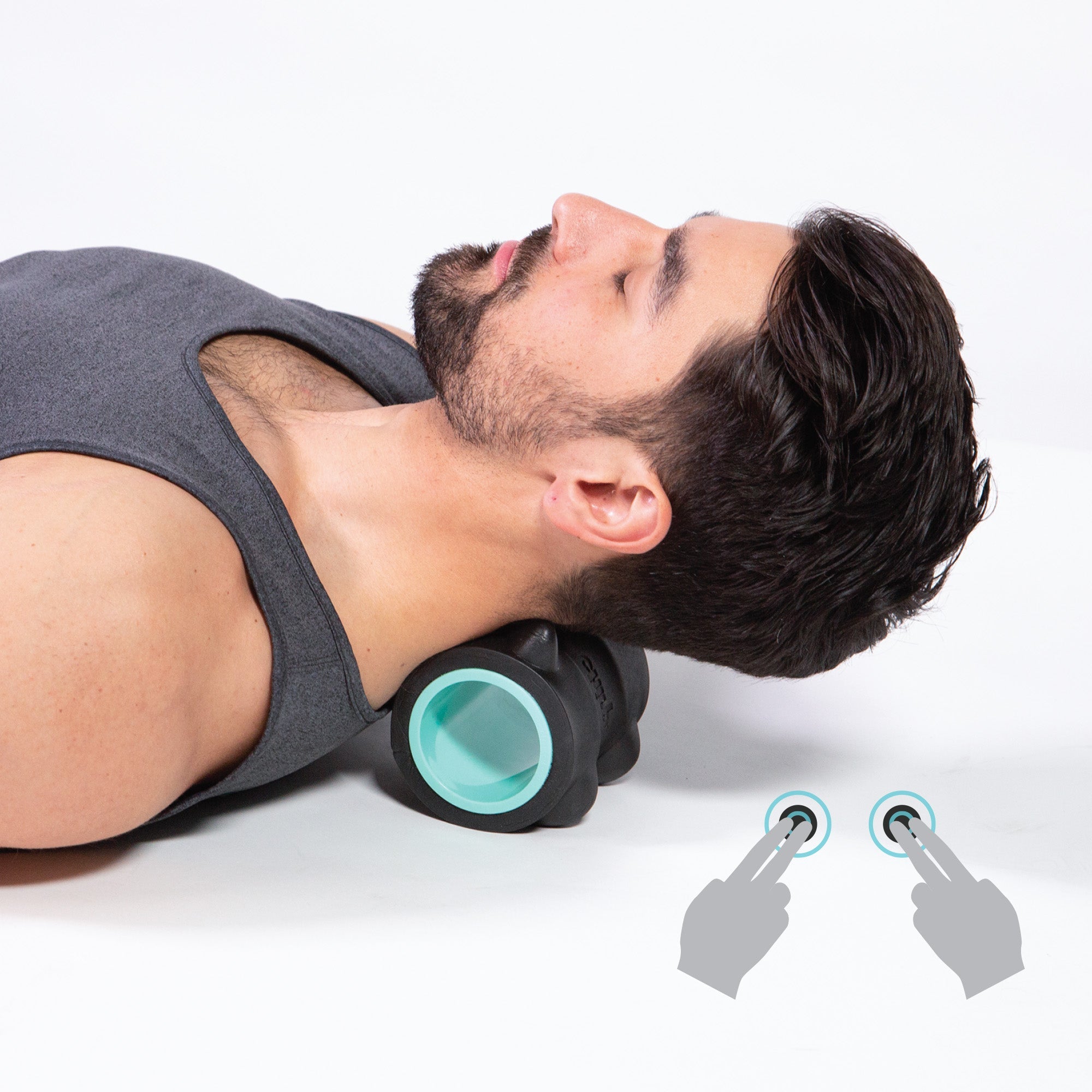 Person using the Chirp Wheel XR 4 inch wheel for neck tension relief