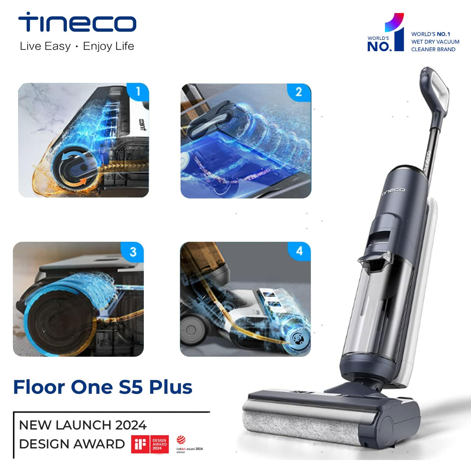 Tineco S5 Plus Smart Cordless Wet & Dry Vacuum Cleaner and Mop for Hard Floors
