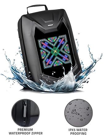 Hookaba Bat Grit LED Backpack – 27 L Smart Backpack with 64×64 Pixel Removable LED Screen
