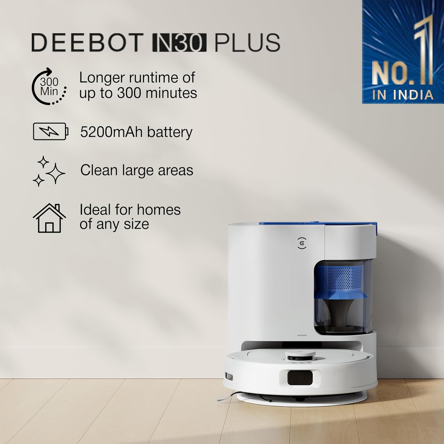 ECOVACS DEEBOT N30 Plus White 2 in 1 Robot Vacuum & Mop