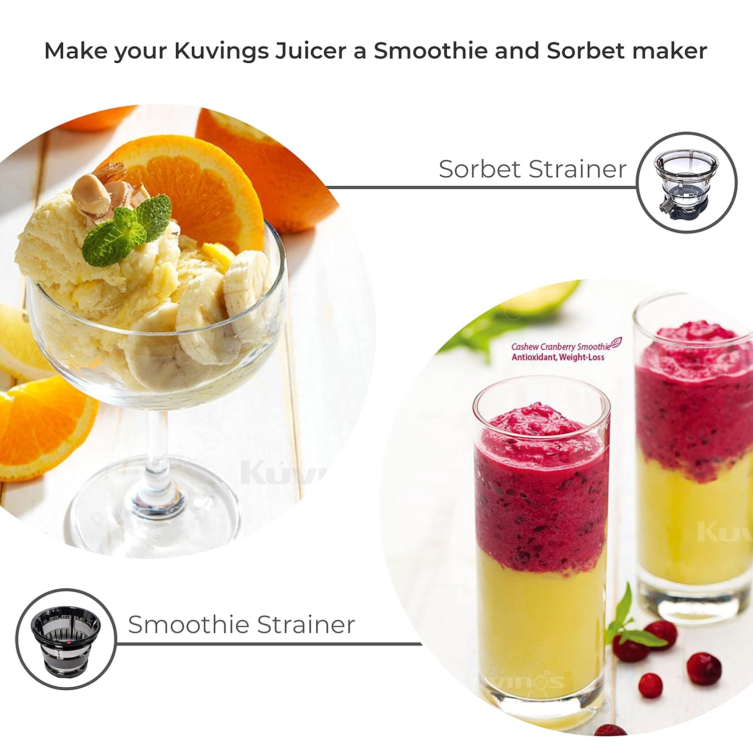 Kuvings B1700 Cold Press Slow Juicer with Sorbet and Smoothie Strainers