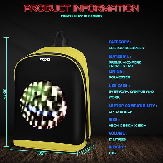 Hookaba Urban Buzz LED Backpack 17L | Smart Display Bag
