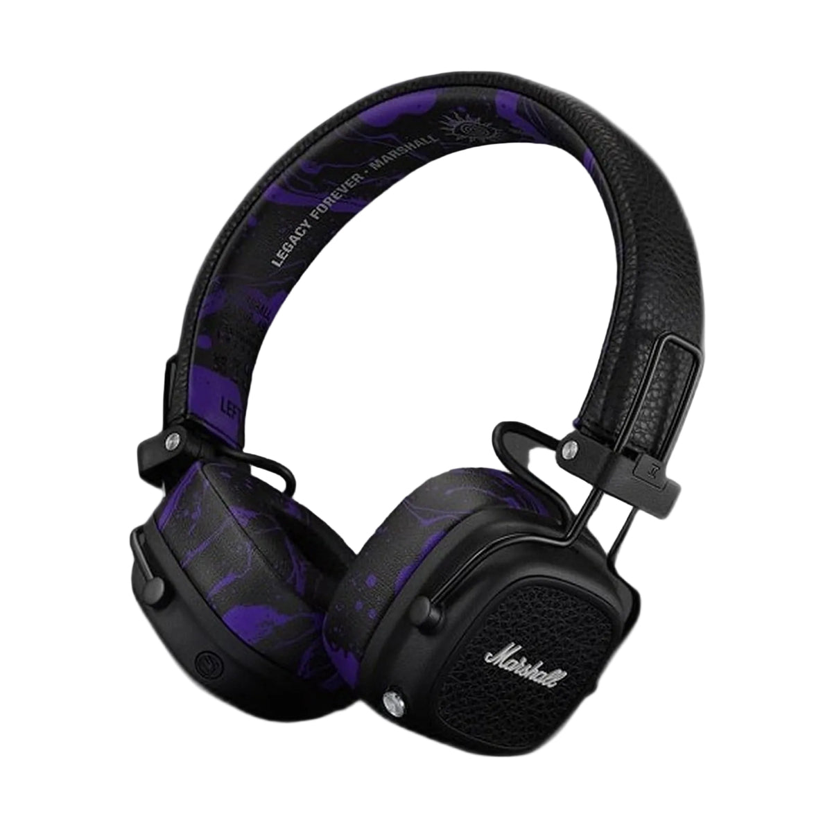 Marshall Major V Hendrix Edition on-ear headphones with purple psychedelic artwork, front view on white background