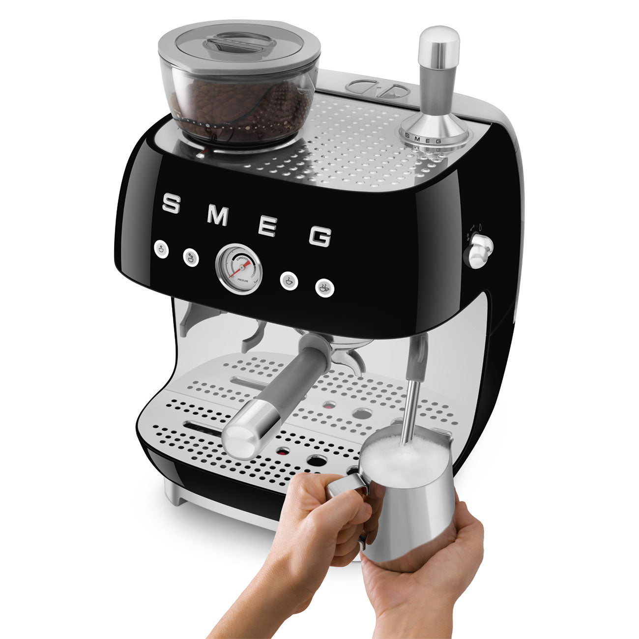 Smeg Cream manual espresso coffee machine with built-in grinder EGF03
