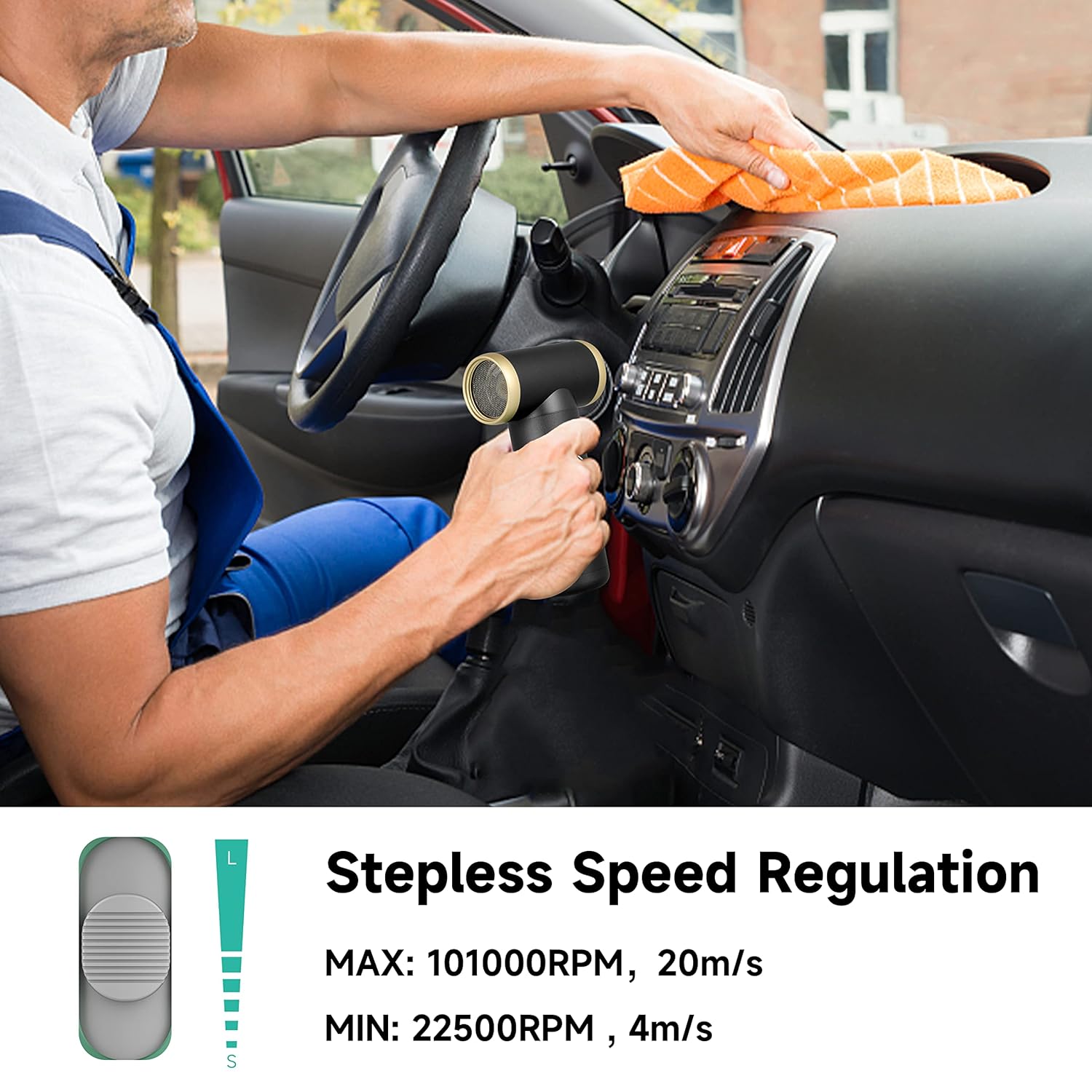 KICA Jet Fan 2 with stepless speed regulation being used for car interior cleaning Available at our ecommerce electronics store in India Perfect for tech enthusiasts and gadget lovers looking for innovative solutions