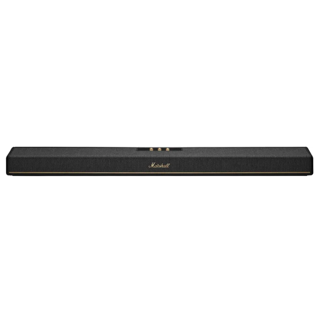 Marshall Heston 120 Dolby Atmos soundbar in black, front view on white background