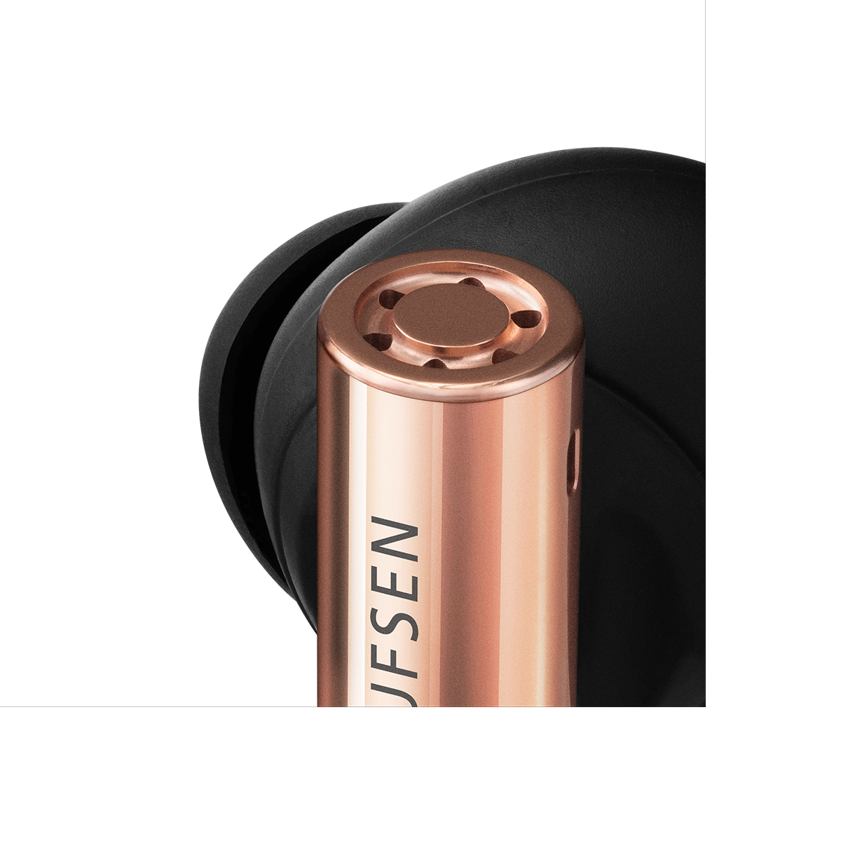 Honey Tone charging case closed, showing pearl-blasted aluminium finish