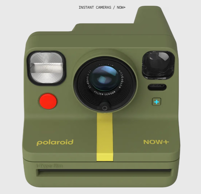 The **Polaroid Now+ (Green Edition)** is a stylish instant camera featuring autofocus, Bluetooth connectivity, and a built-in flash. It supports i-Type film and offers creative features like manual mode, double exposure, and app integration for enhanced control and creativity.