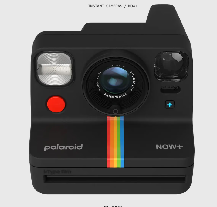 The **Polaroid Now+ (Black Edition)** is an advanced instant camera featuring autofocus, a built-in flash, and Bluetooth connectivity. It supports i-Type film and includes creative tools like manual mode and double exposure, accessible through its companion app, blending vintage aesthetics with modern technology.