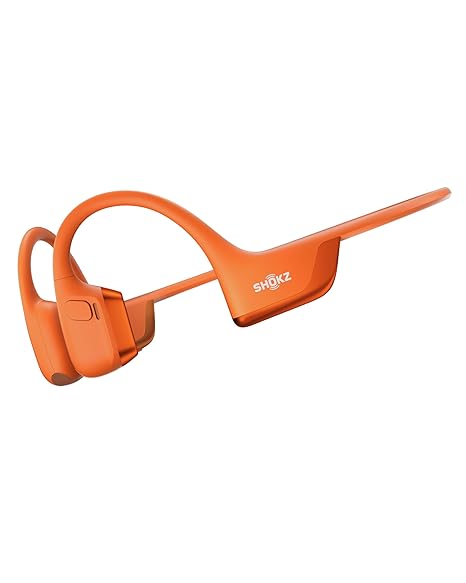 Shokz Open-Ear Sports Headphones offer lightweight, durable design and vibrant orange color, perfect for active lifestyles.