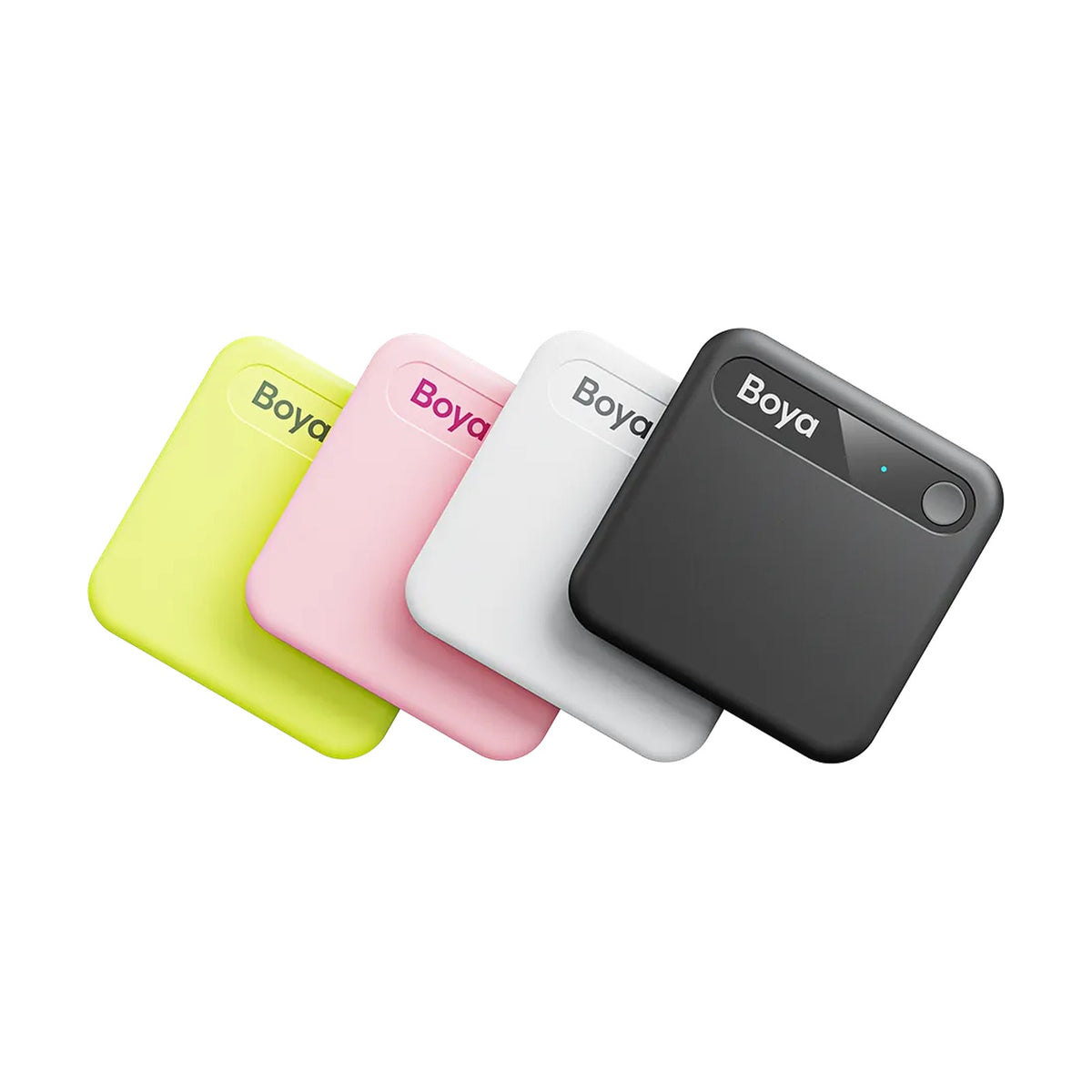 BOYA Notra Neo in all four colours – Neon Yellow, Light Pink, White and Black