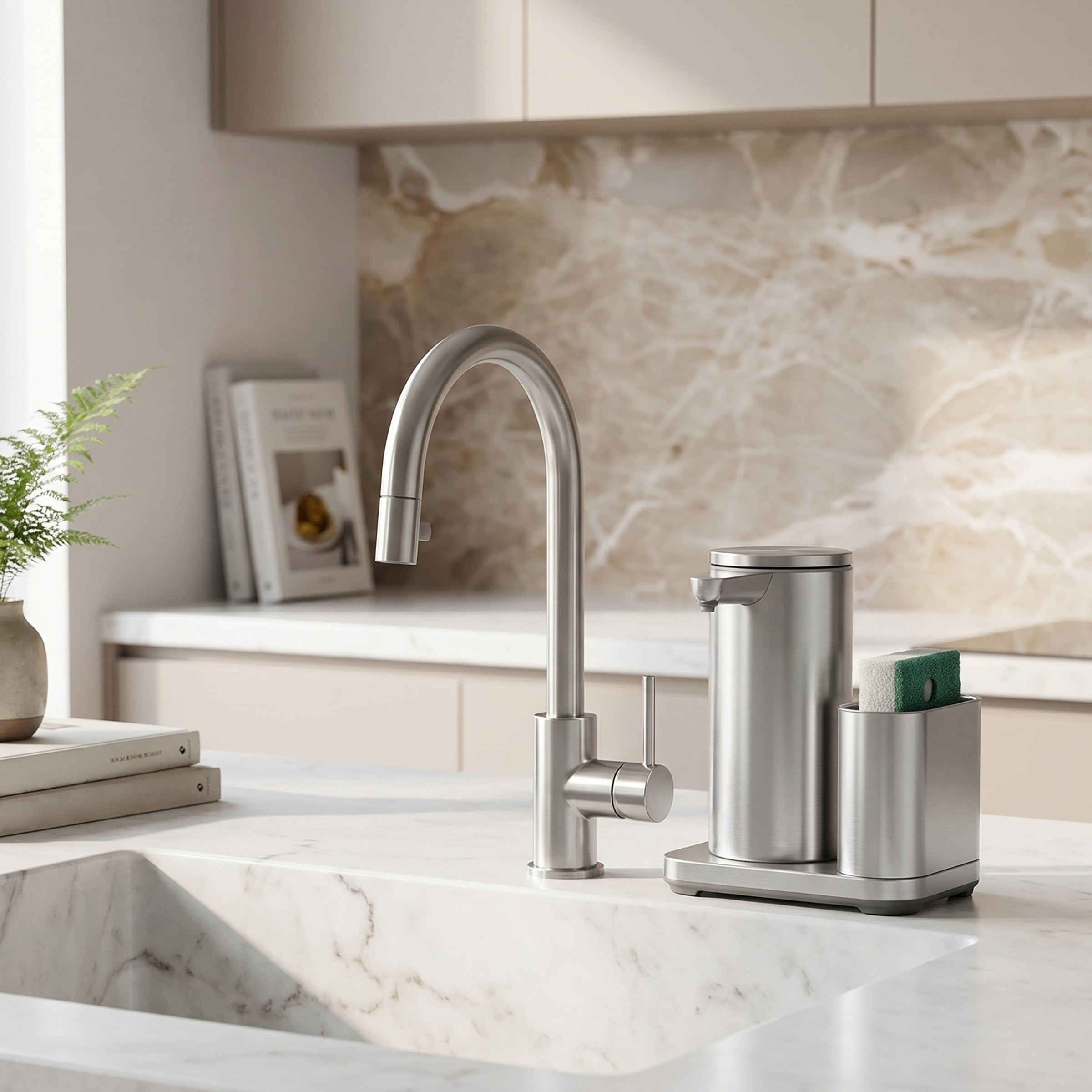 Simplehuman sensor pump with caddy on a kitchen counter