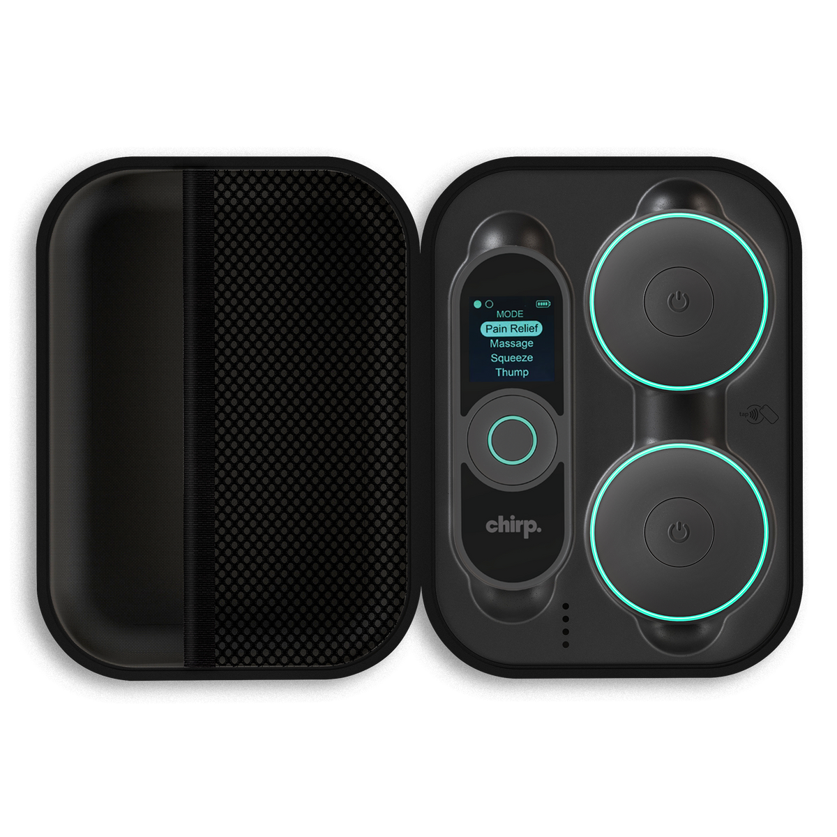 Chirp Halo DermaTac relief pads and magnetic pod attachment detail