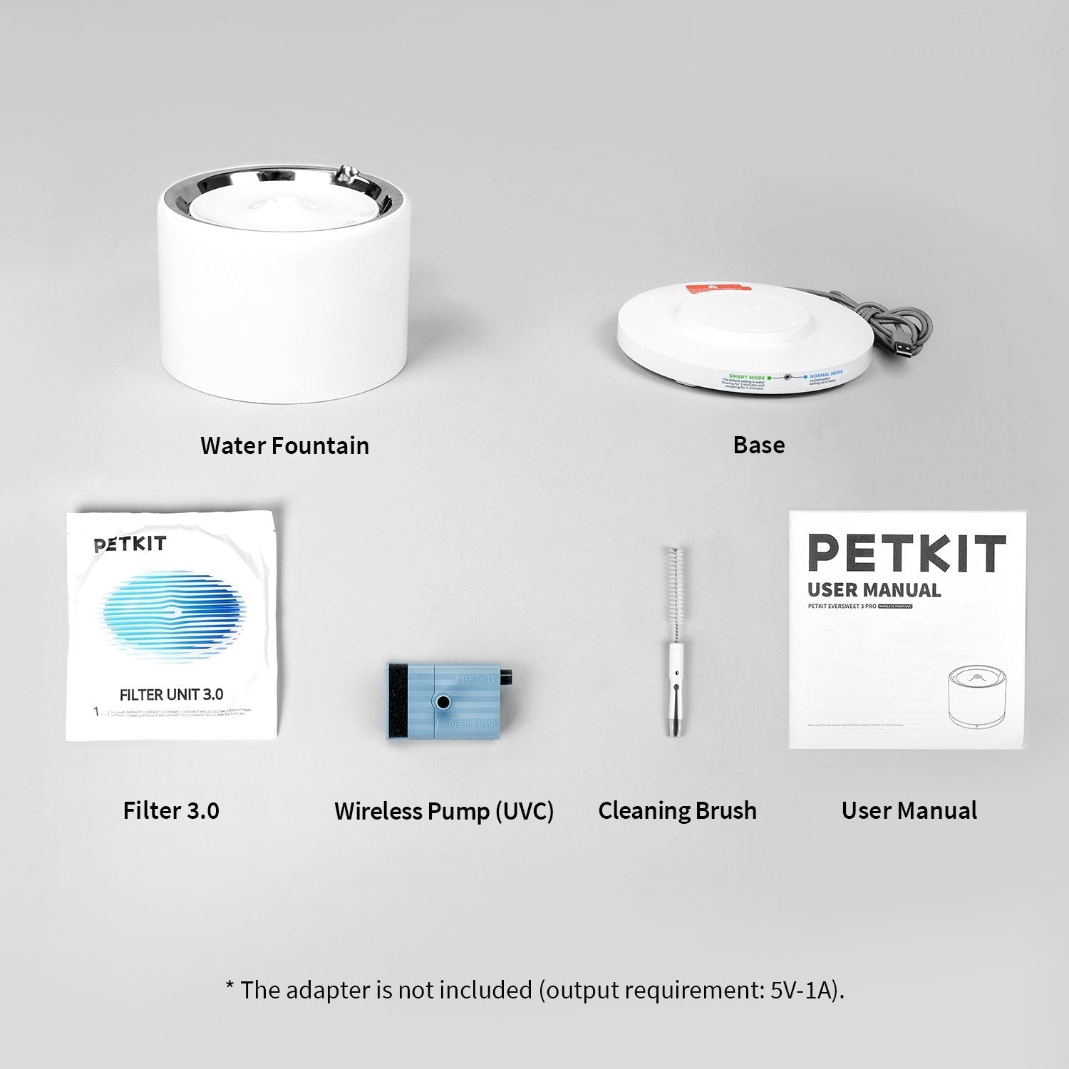 PETKIT EverSweet 3 Pro package contents including filter, wireless pump and brush