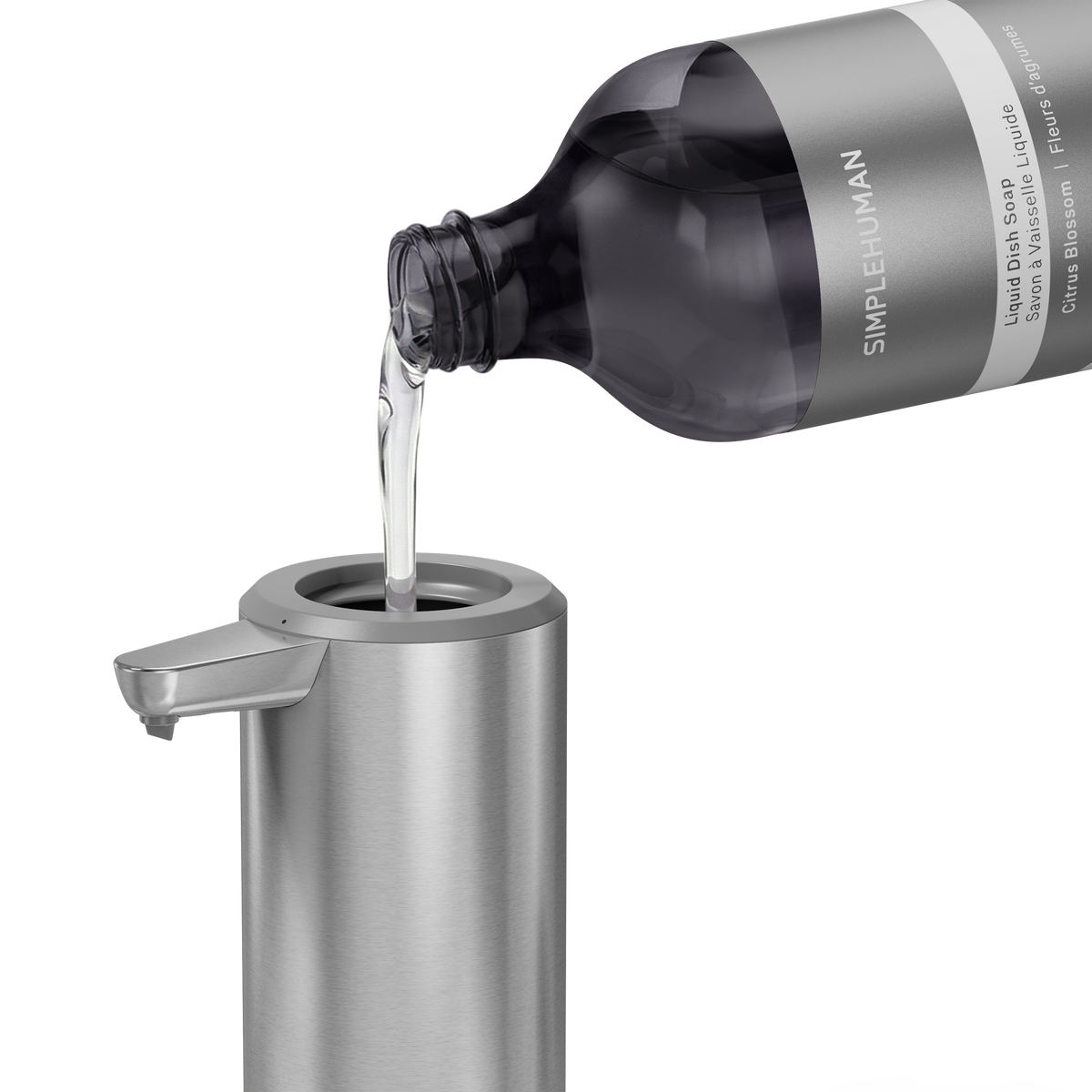 Refilling the sensor pump with dish soap through wide opening