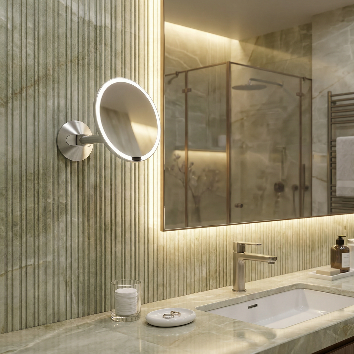 Brushed Wall Mount Sensor Mirror installed in a bathroom