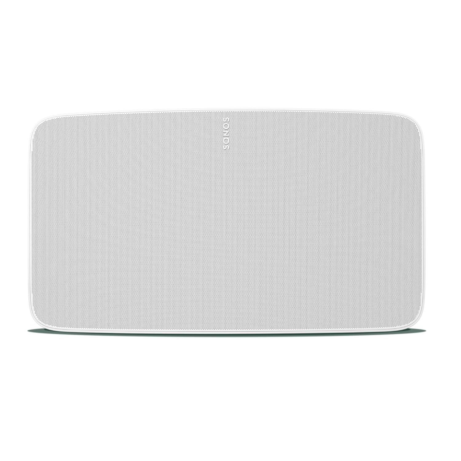A sleek and modern Sonos wireless speaker in a clean white finish. The speaker features a minimalist rectangular design with a finely perforated front grille for optimal sound dispersion. The compact yet powerful build is designed to deliver high-quality audio, making it ideal for home or office environments. The Sonos logo is subtly placed on the front, emphasizing the brand's signature style and premium performance.