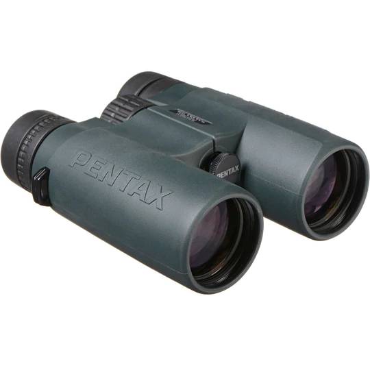 Pentax Z-Series binoculars with green rubber armored body and large objective lenses for enhanced outdoor viewing and durability