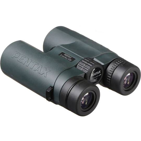 Pentax Z-Series binoculars with green rubberized body featuring adjustable eyepieces and central focusing wheel for precise outdoor viewing
