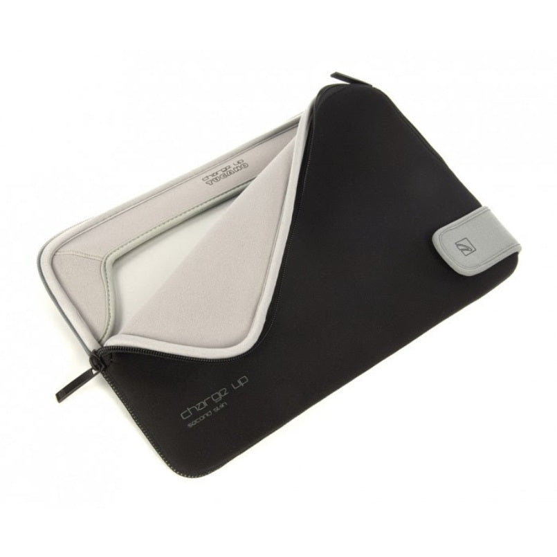 Protective laptop sleeve with soft interior lining and durable black exterior.