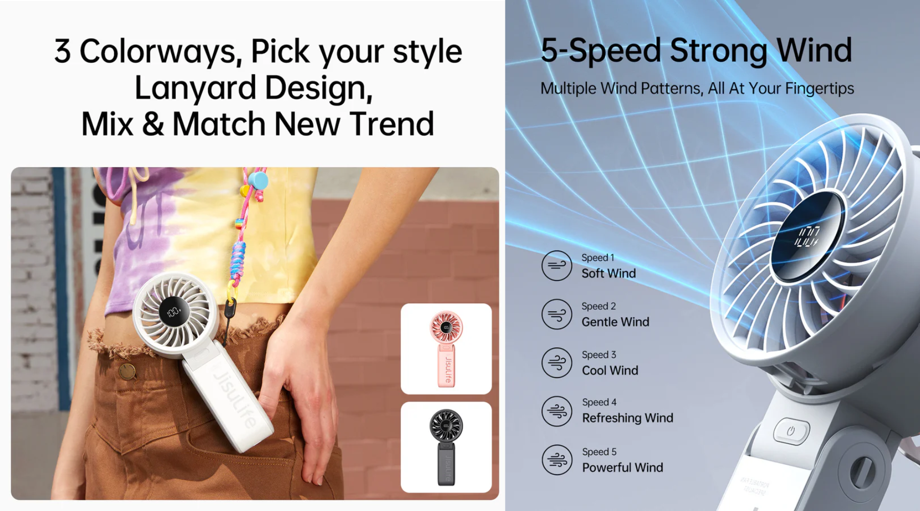 JISULIFE handheld portable fans for Indian summer