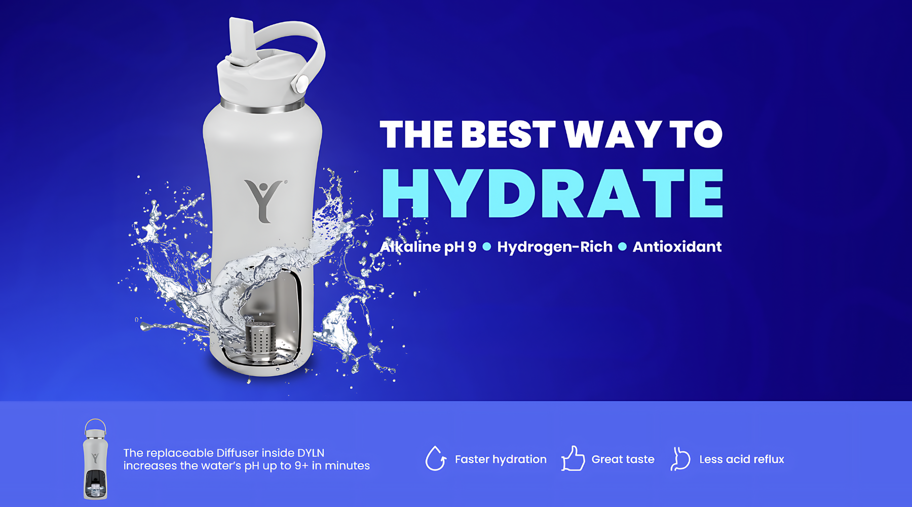 DYLN alkaline water bottle in multiple colours