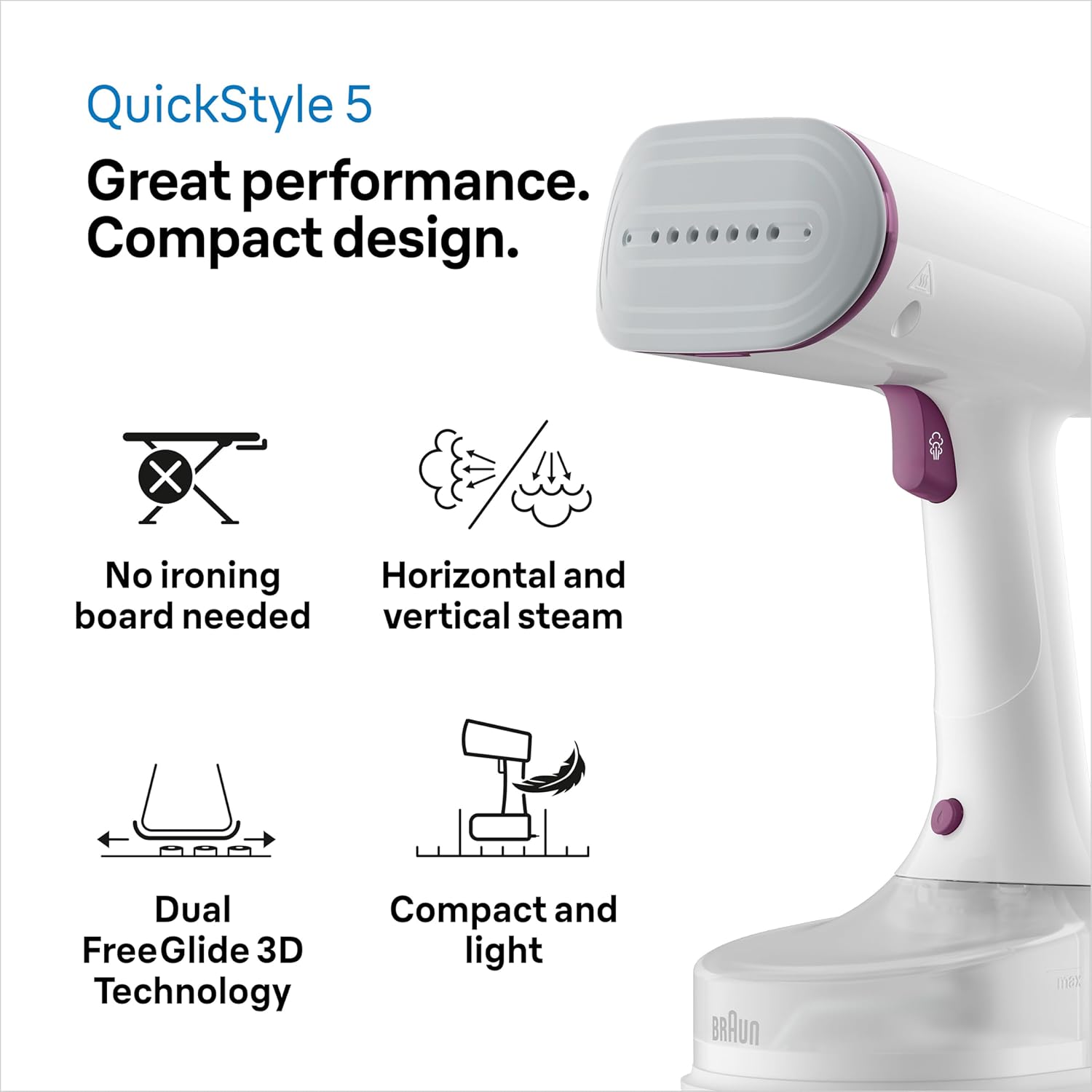 Braun QuickStyle 5 GS5011PU garment steamer side profile