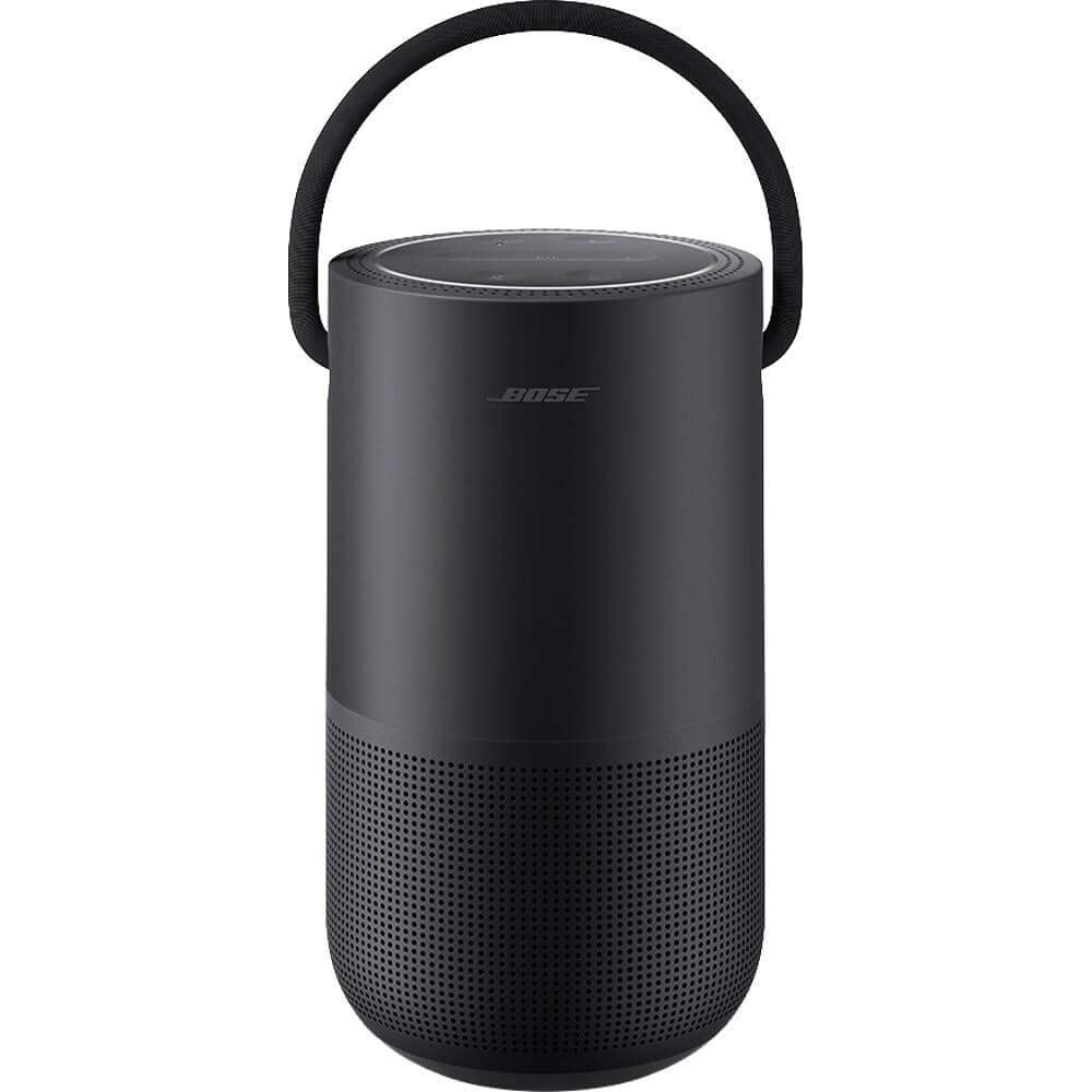 Black Bose speaker with handle on a white background