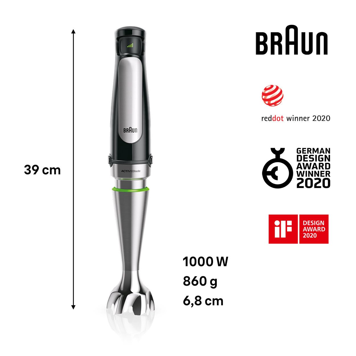 Braun MultiQuick 7 MQ7045X Hand Blender 1000W with Beaker, 1.25L Blender, Chopper, Whisk