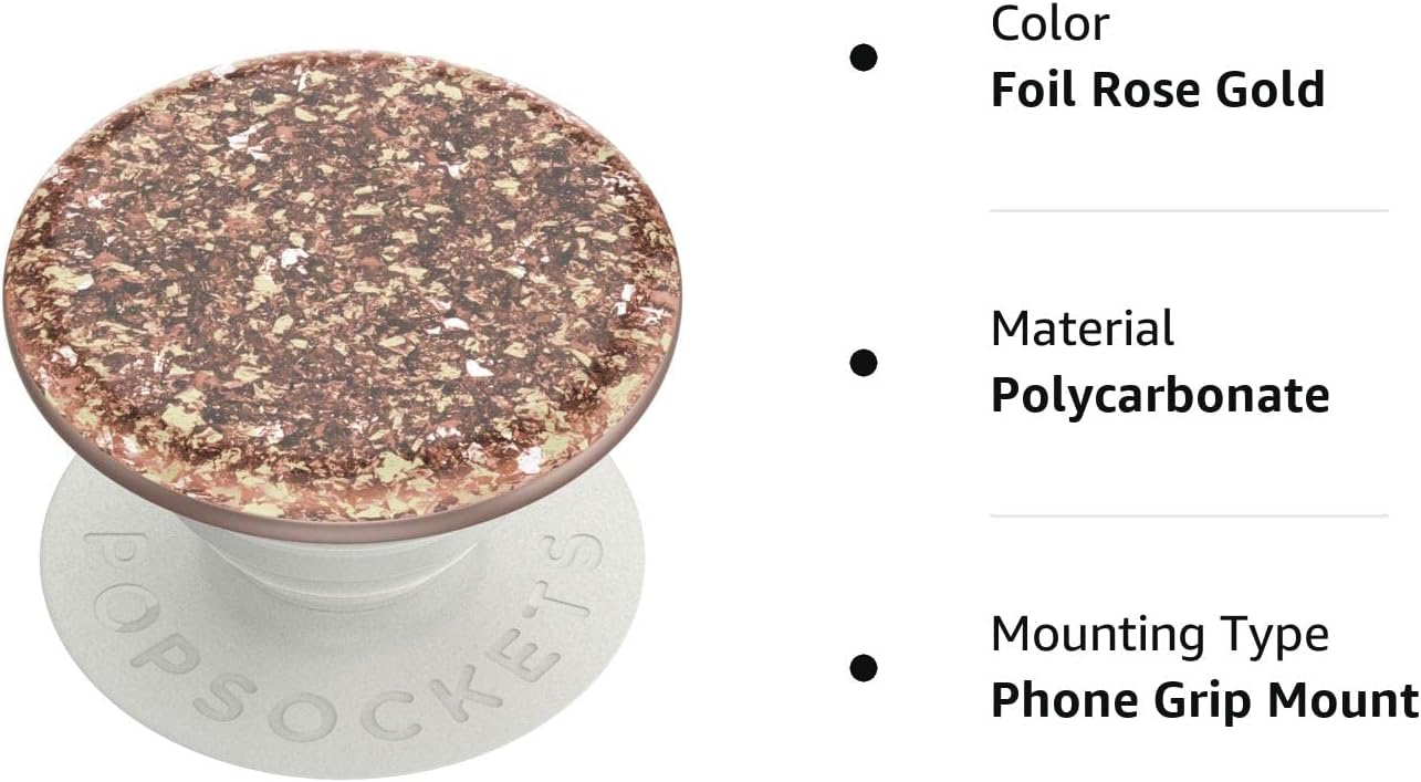 A PopSockets Phone Grip with Expanding Kickstand in the Glitter Foil Confetti Rose Gold design.