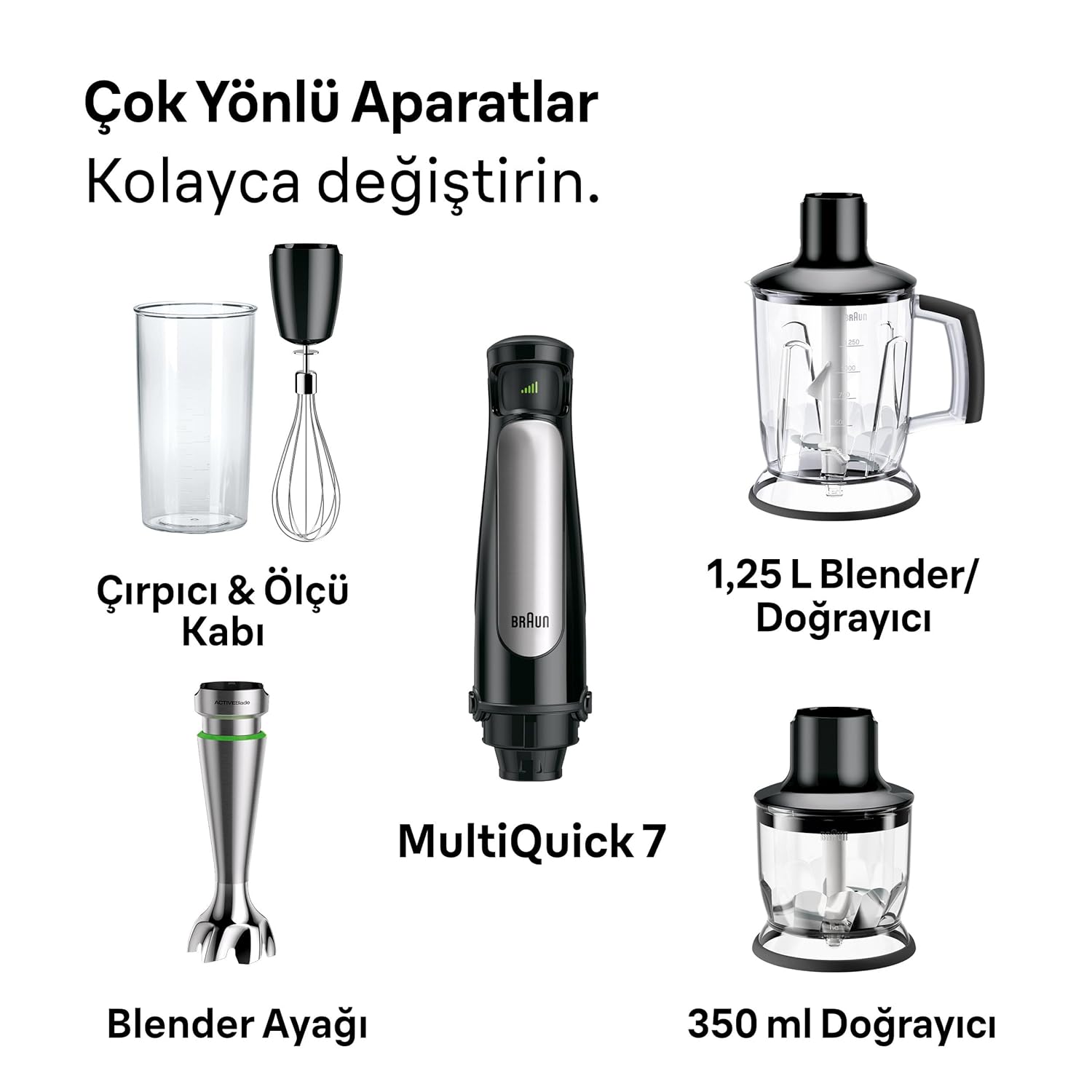 Braun MultiQuick 7 MQ7045X Hand Blender 1000W with Beaker, 1.25L Blender, Chopper, Whisk