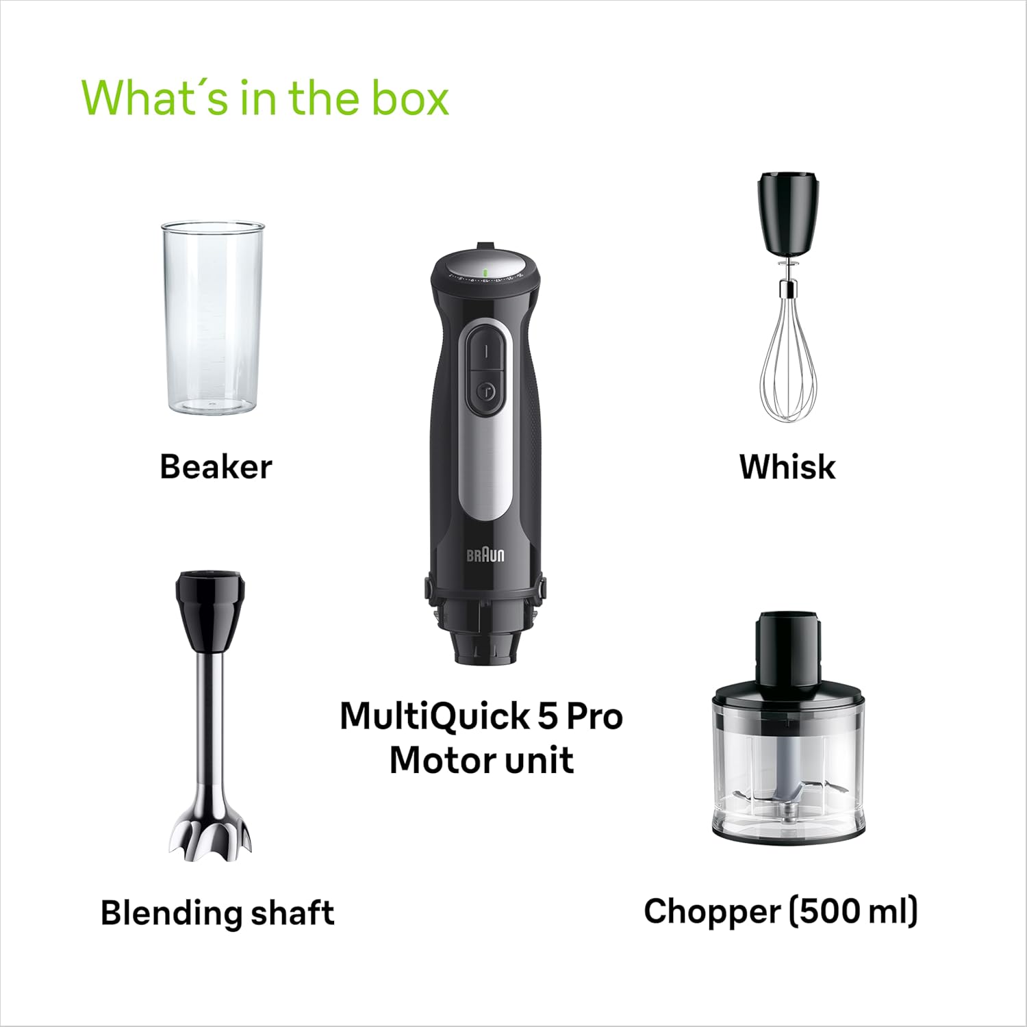 Braun MultiQuick 5 Pro Hand Blender 1000W with Beaker, 500ml Chopper, Whisk