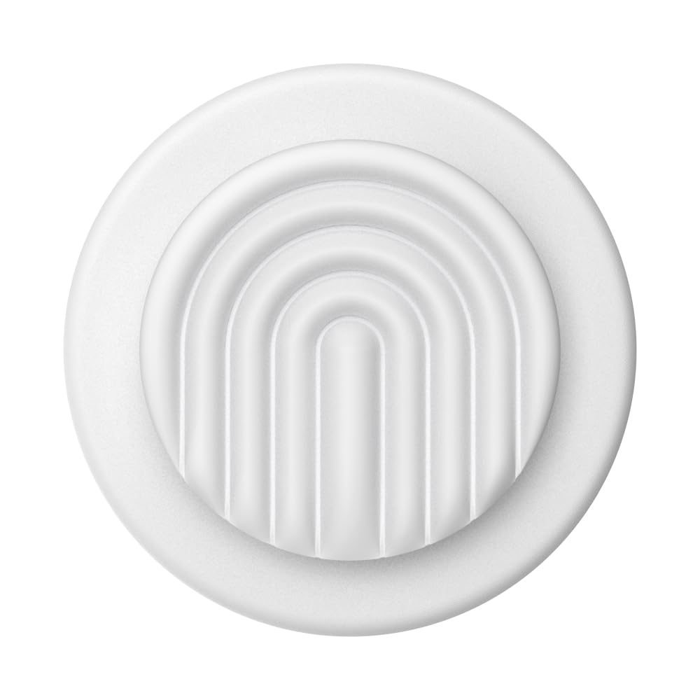 This image shows a white PopSocket with a clean, modern design featuring a raised, arched pattern for texture and grip. The circular shape is smooth, minimalistic, and neutral in color, complementing a variety of devices and cases. The subtle curves and symmetry of the arches give it a visually pleasing and ergonomic feel, enhancing both style and functionality.