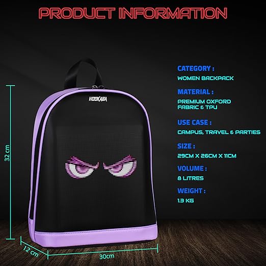 Hookaba Bold Bling LED Backpack For Kids 8L | Smart Display Bag
