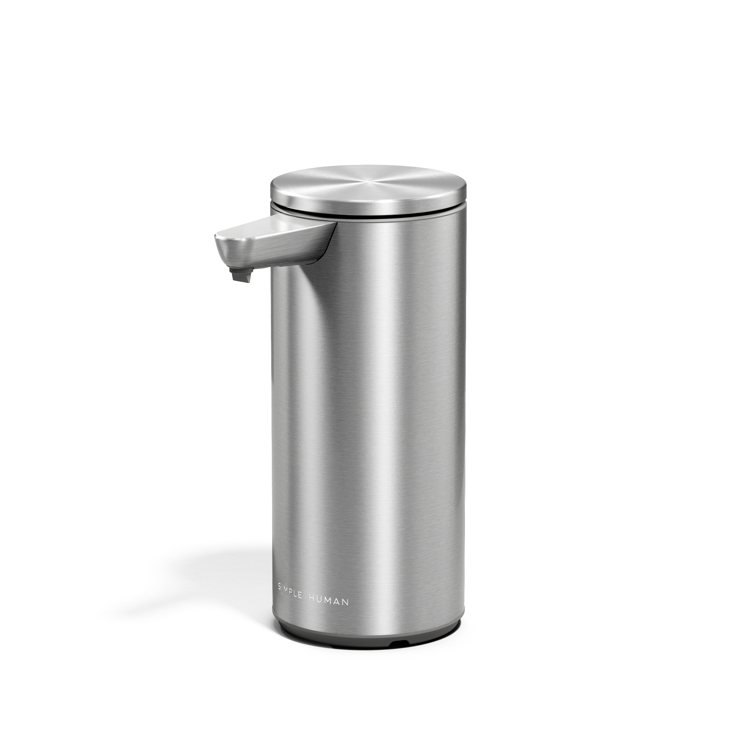 Angled view of brushed 9 oz sensor pump showing spout and sensor