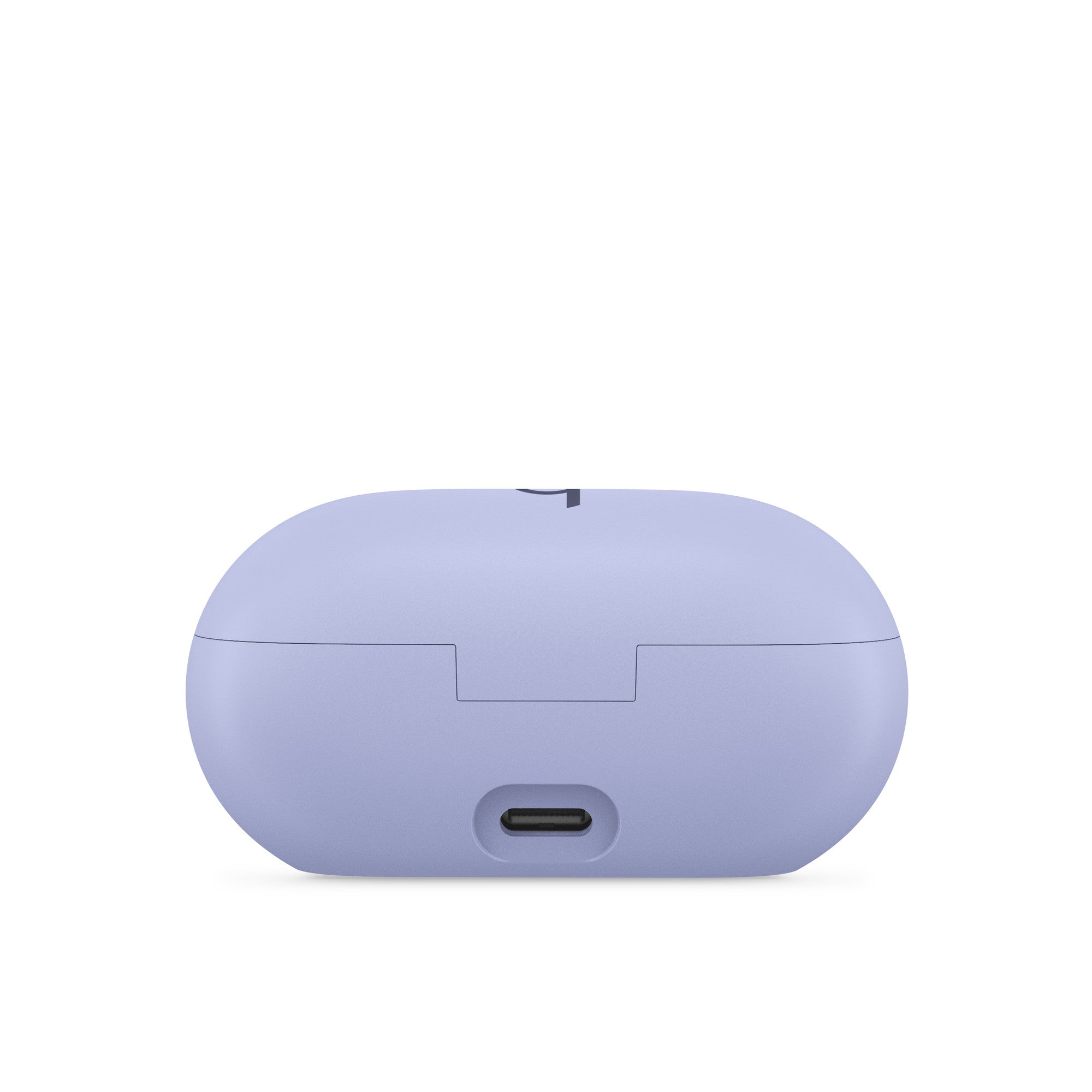 Wireless earbud charging case with USB-C port and light purple matte finish.