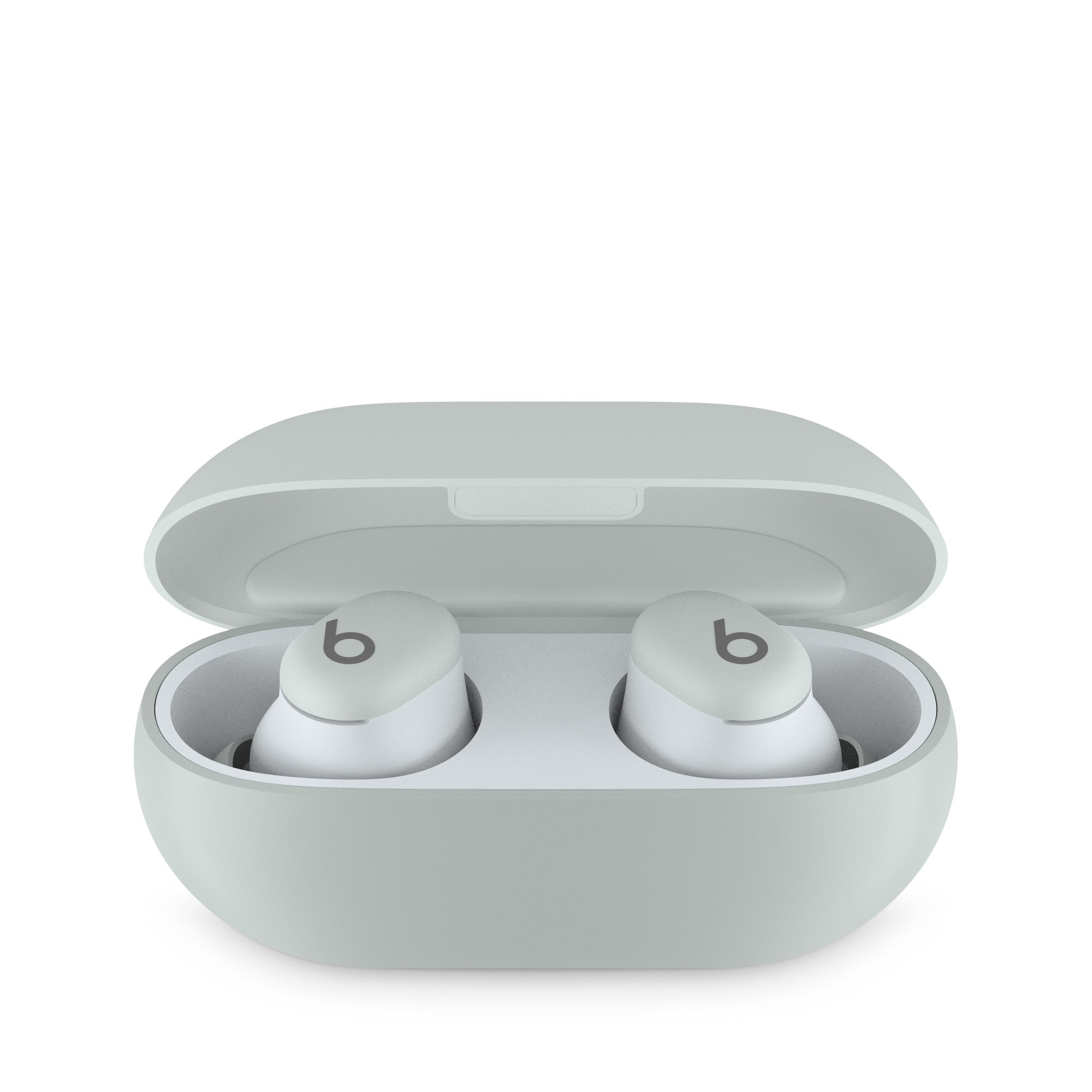 Wireless in-ear earbuds with charging case, noise-canceling feature, and sleek matte white design.