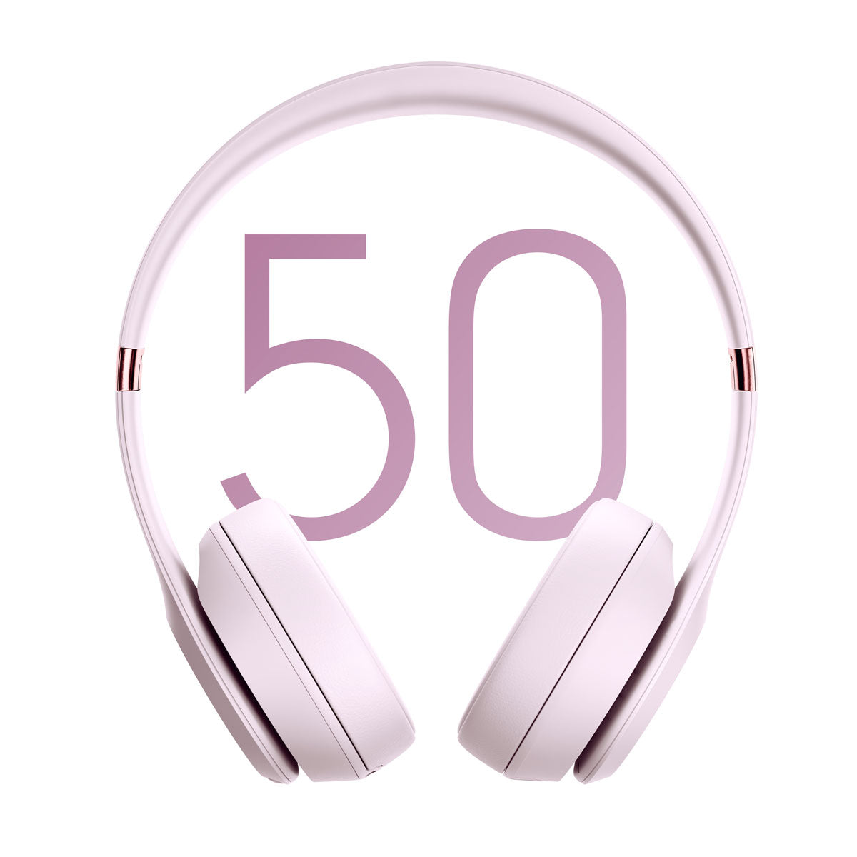 "Pastel purple Beats by Dre over-ear headphones with a prominent '50' highlighting long battery life and sleek design."