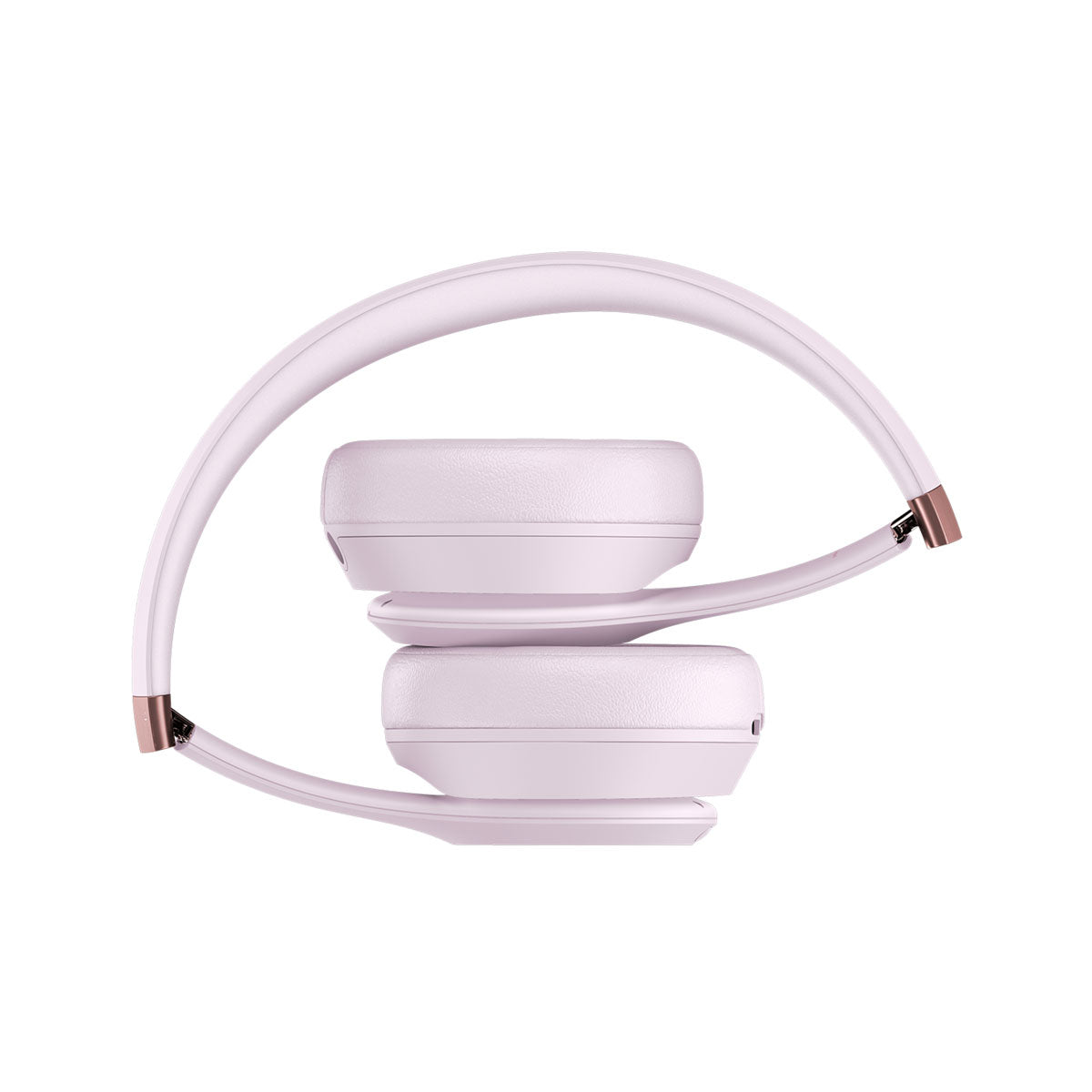 "Folded pastel purple Beats by Dre over-ear headphones showcasing compact and portable design with rose gold detailing."