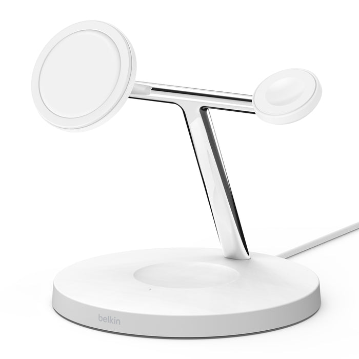 This elegant charging stand by Belkin offers simultaneous wireless charging for multiple devices, blending functionality with modern design.