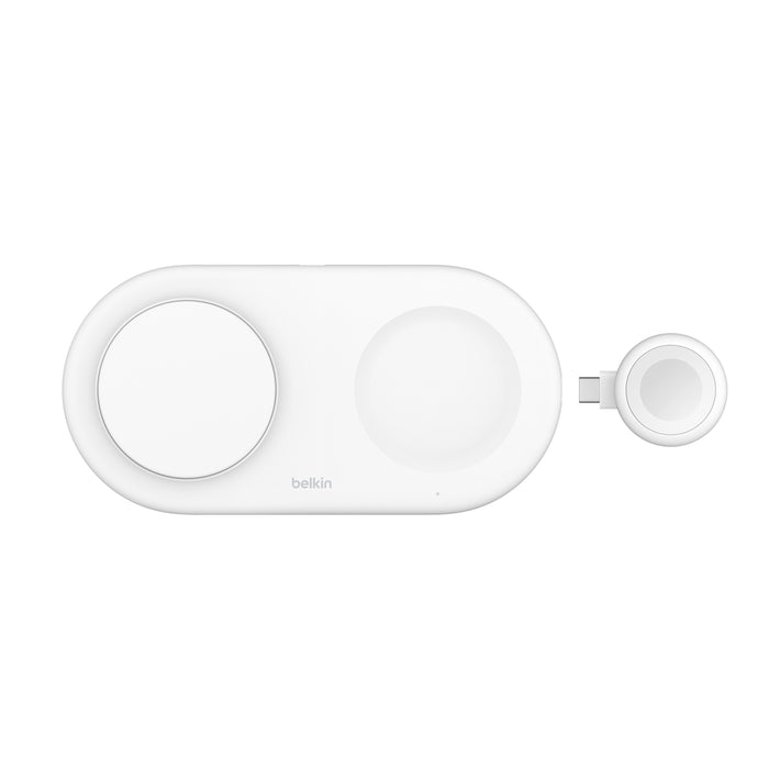 Belkin 3-in-1 wireless charging pad with detachable Apple Watch module, designed for seamless charging of iPhone, AirPods, and Apple Watch.