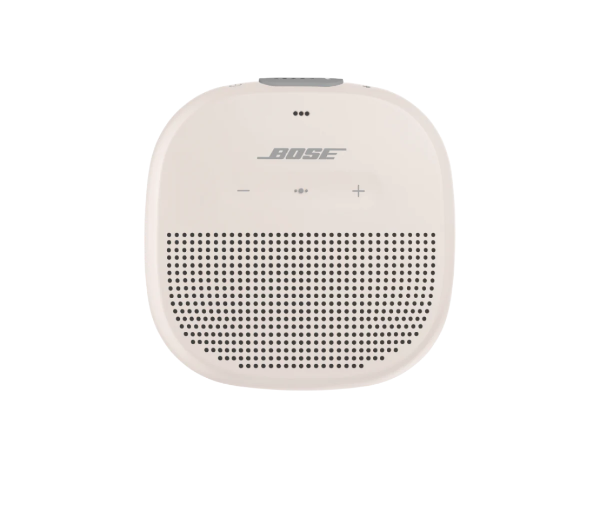 Bose SoundLink Micro Bluetooth speaker in white, featuring compact design and powerful sound for on-the-go listening.