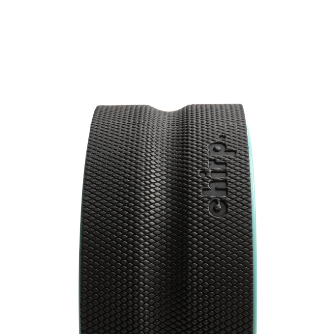 Close-up of Chirp Wheel+ 10 inch cushioned padding and spinal channel