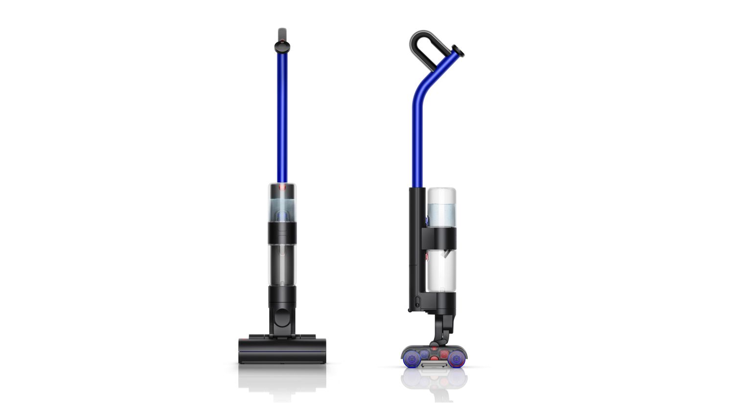 Cordless vacuum cleaner, sleek design with ergonomic handle and dual water and waste tanks, optimized for versatile and efficient floor cleaning.