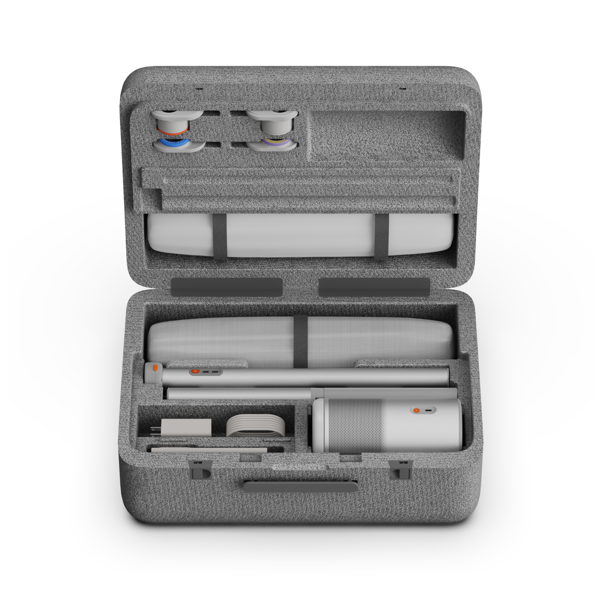 XGIMI Mogo 4 with PowerBase stand and carrying case