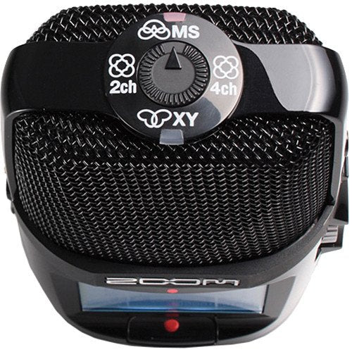 Close-up view of the top of a Zoom H2n Handy Recorder, focusing on the microphone mode selector dial.