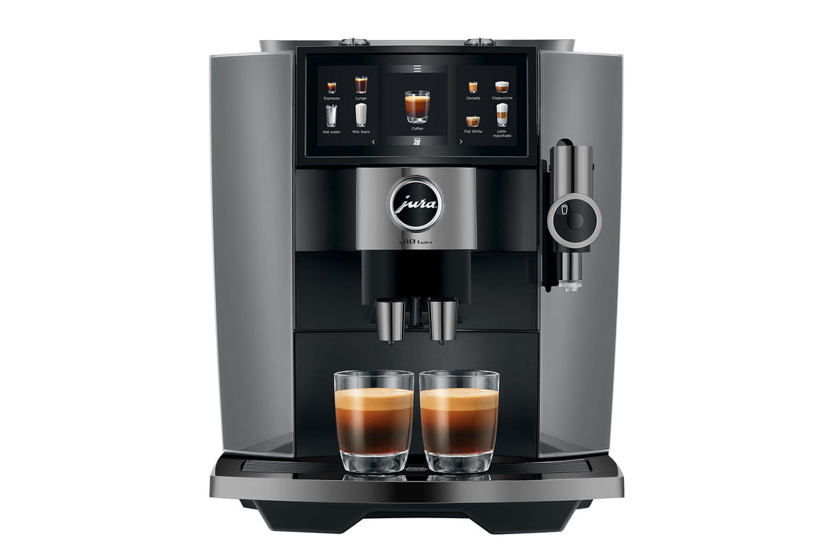 JURA J10 Twin Diamond Onyx serving cold brew and hot coffee